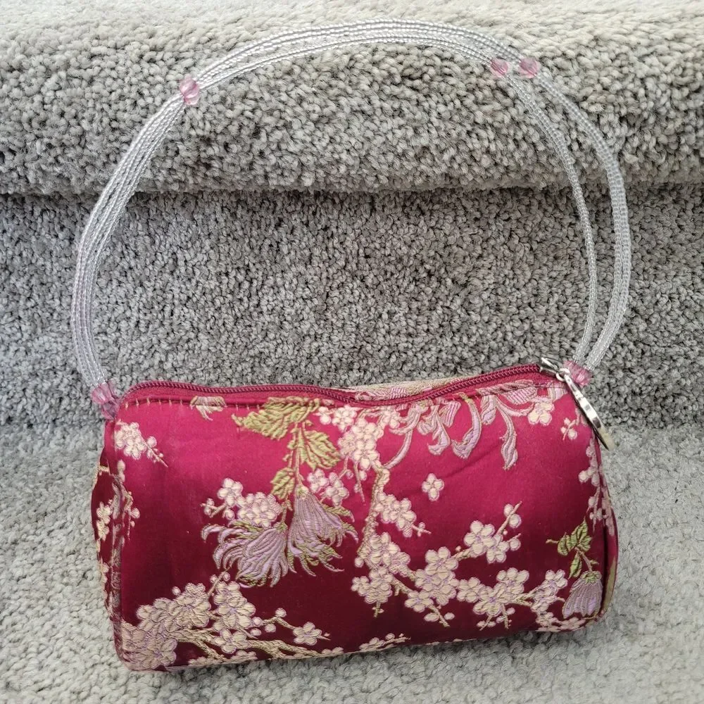 pyramid collection elegant berry brocade barrel handbag